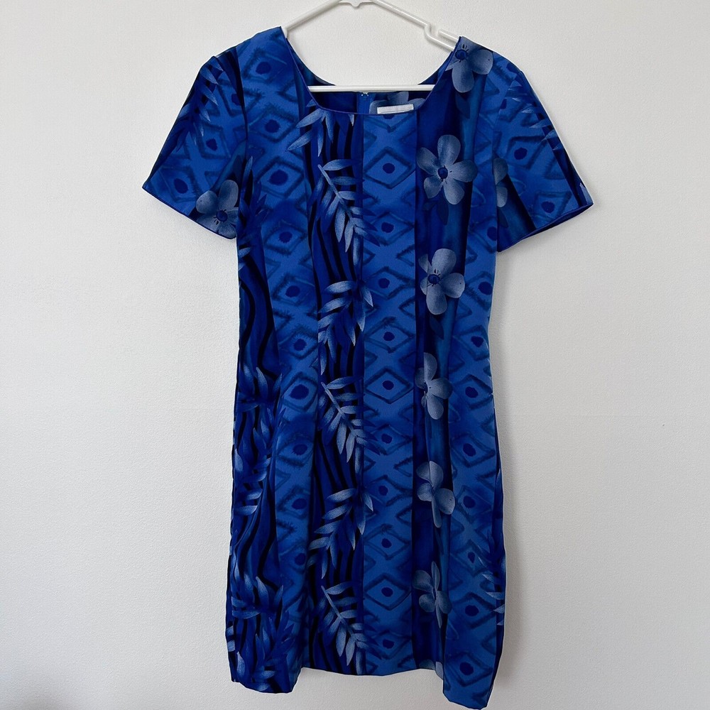 Vintage Young Hawaii Blue Floral Short Sleeve Above Knee Aloha Muu Muu Small